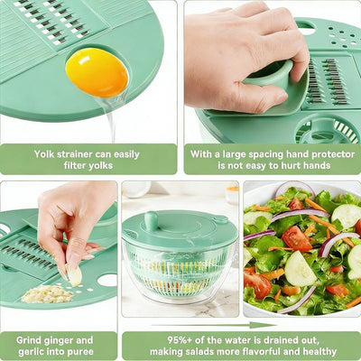 3-in-1 Salad Spinner & Slicer Set: One-Bowl Prep